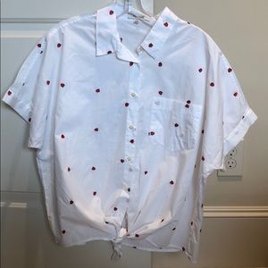White Strawberry Madewell button down top